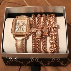 Rose Gold Watch & Bracelet Set along with watch, includes five unique bracelets